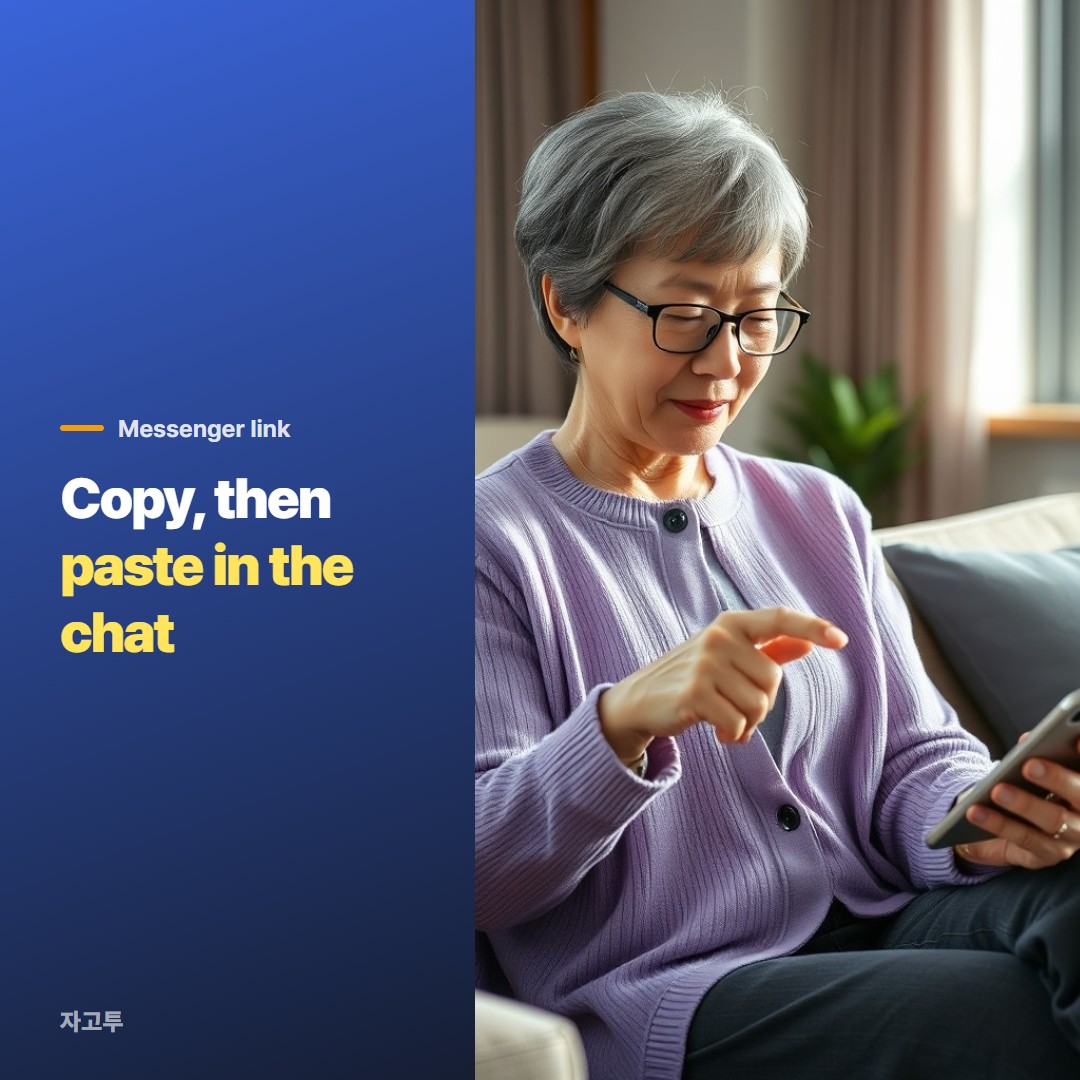A woman at a kitchen table copying a link on her phone
