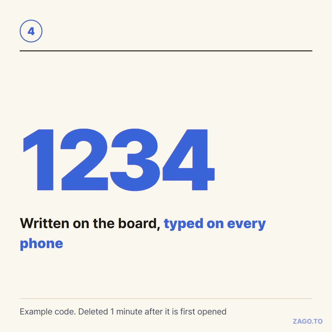 The 4-digit code written on the board
