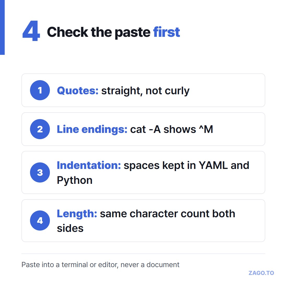 What to check after pasting code