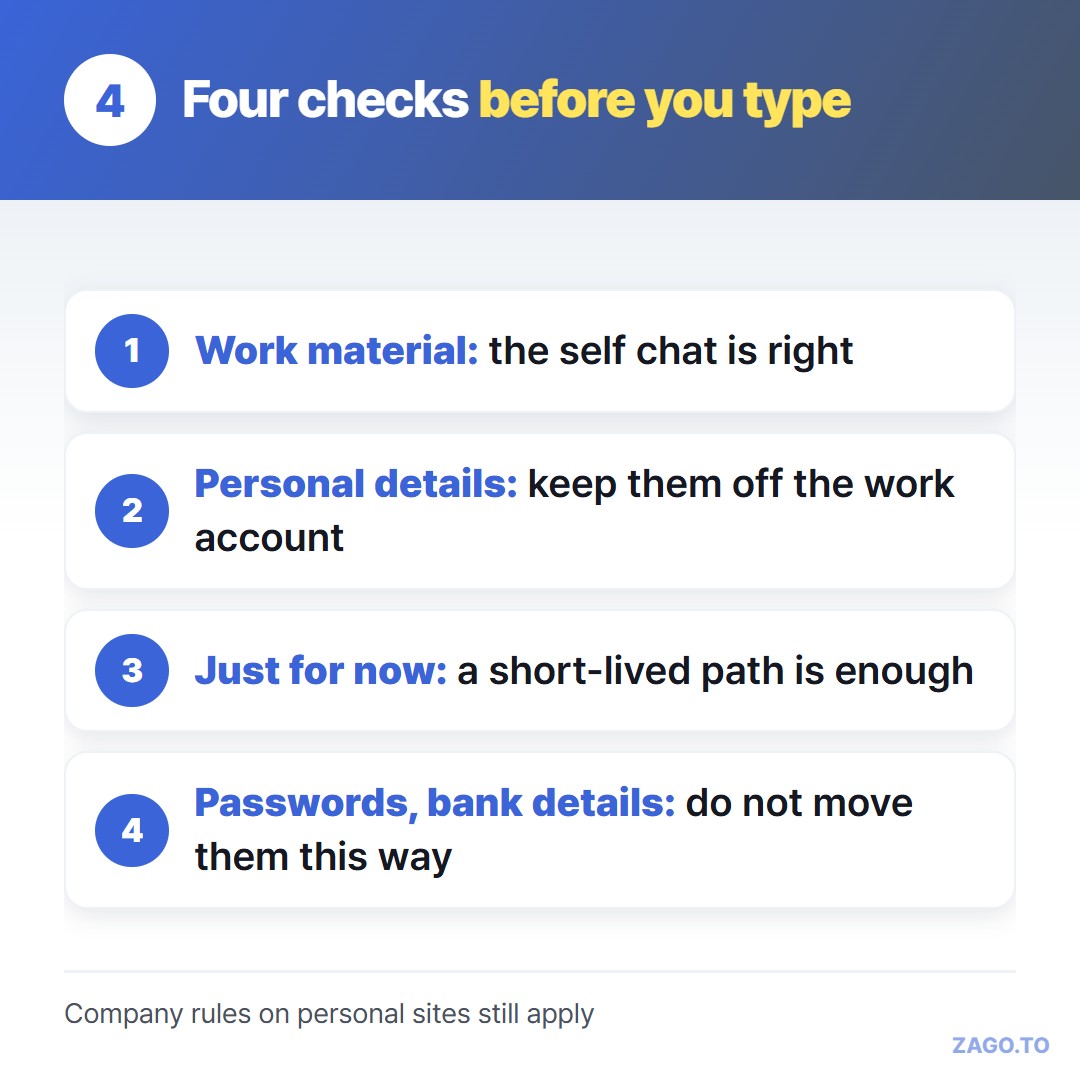 Four checks before you put text in a Teams self chat