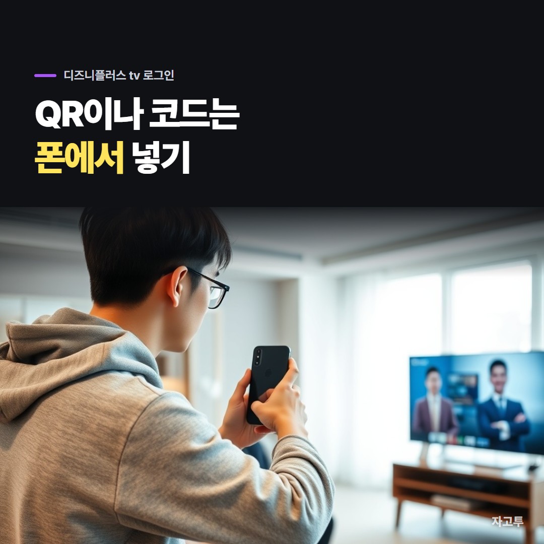 소파에서 폰을 들고 TV 화면의 코드를 보는 사람