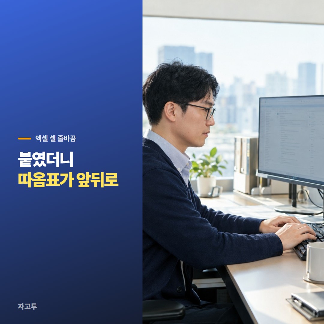 엑셀 셀을 복사해 메모장에 붙이는 장면