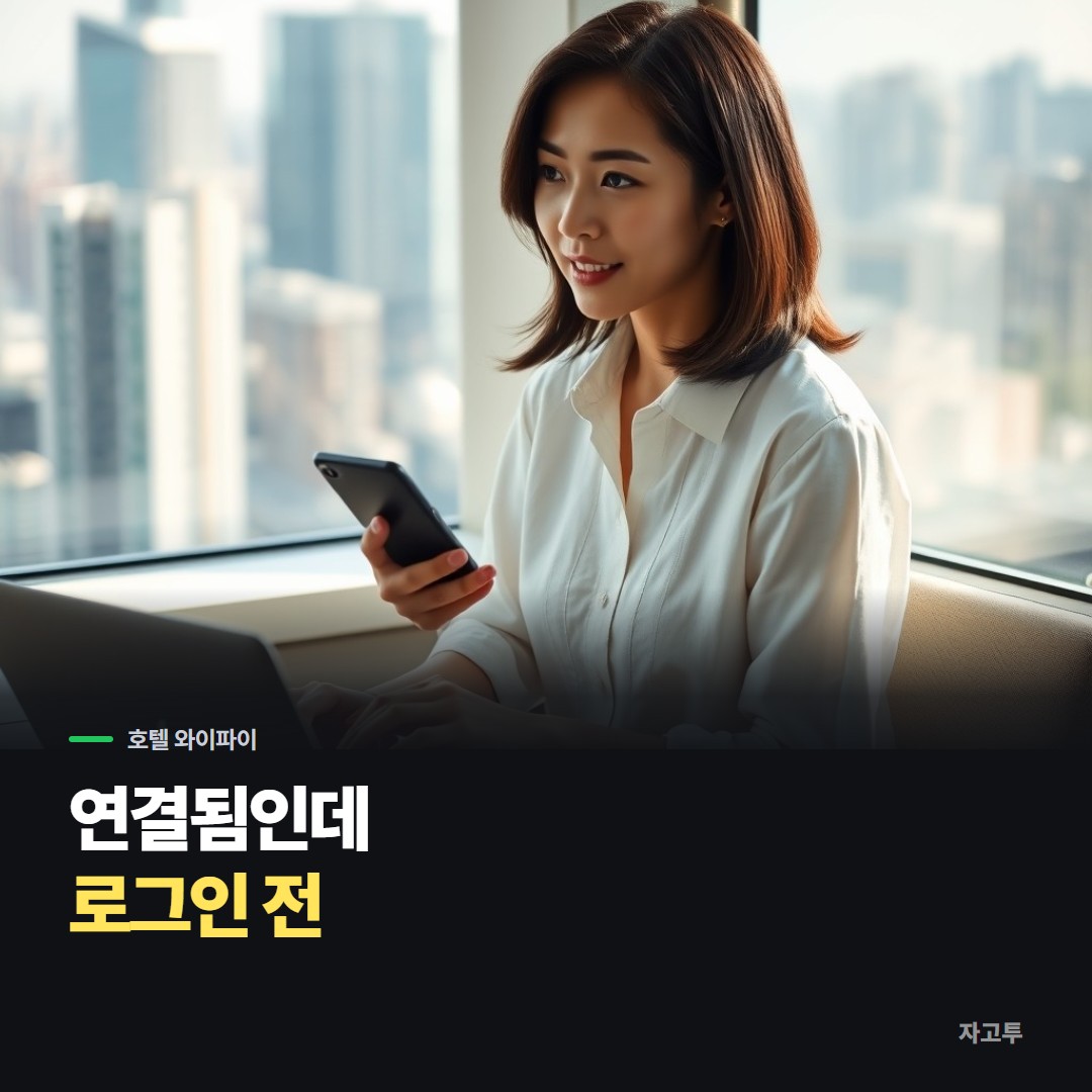호텔 객실 책상에서 노트북과 휴대폰을 함께 보는 여행자