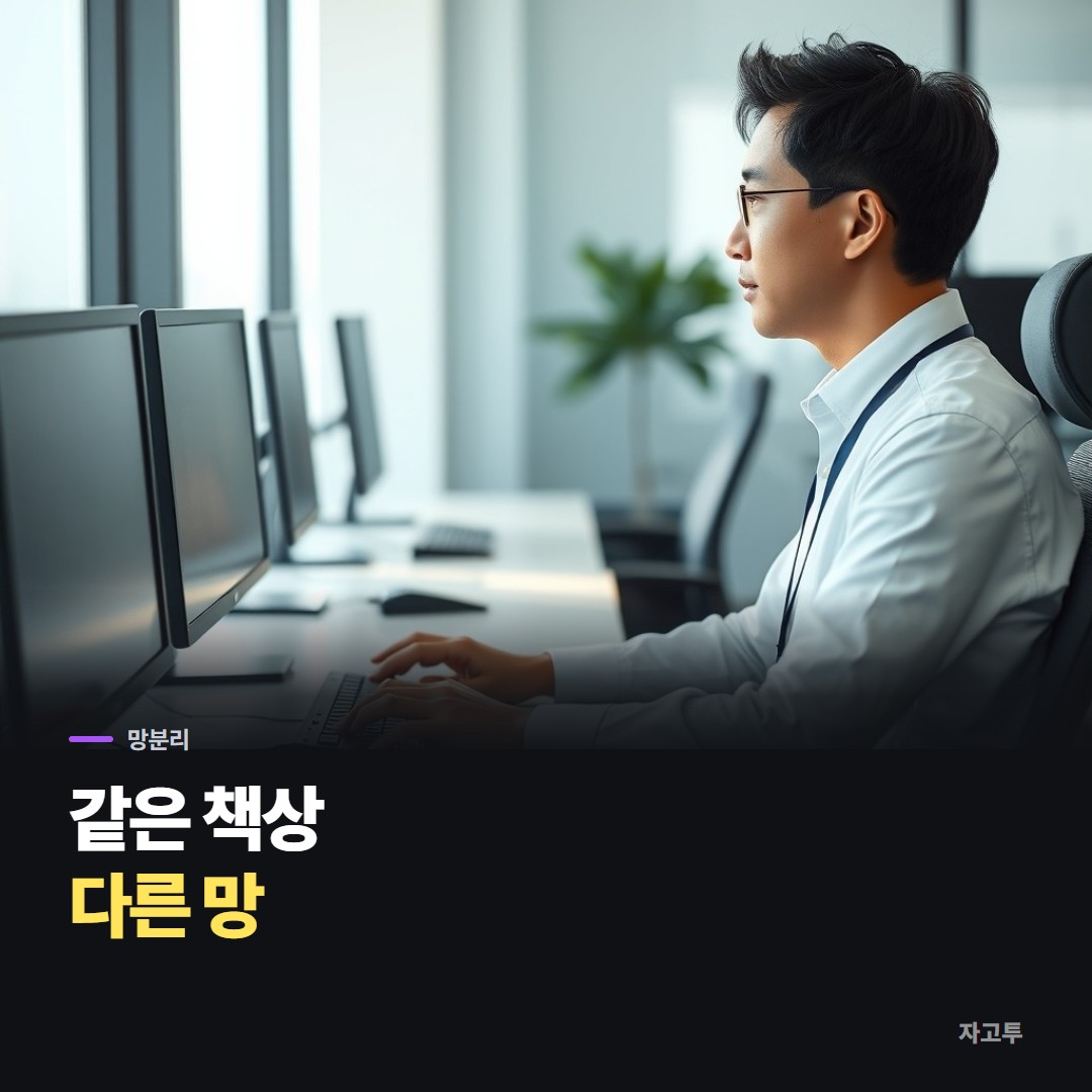업무망 PC와 인터넷 PC를 나란히 쓰는 장면