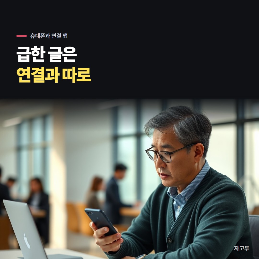 노트북 앞에서 폰을 들고 연결을 확인하는 사람