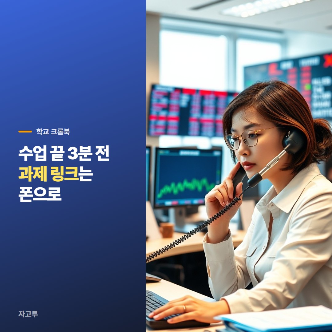 학교 크롬북 앞에서 폰을 꺼내는 학생