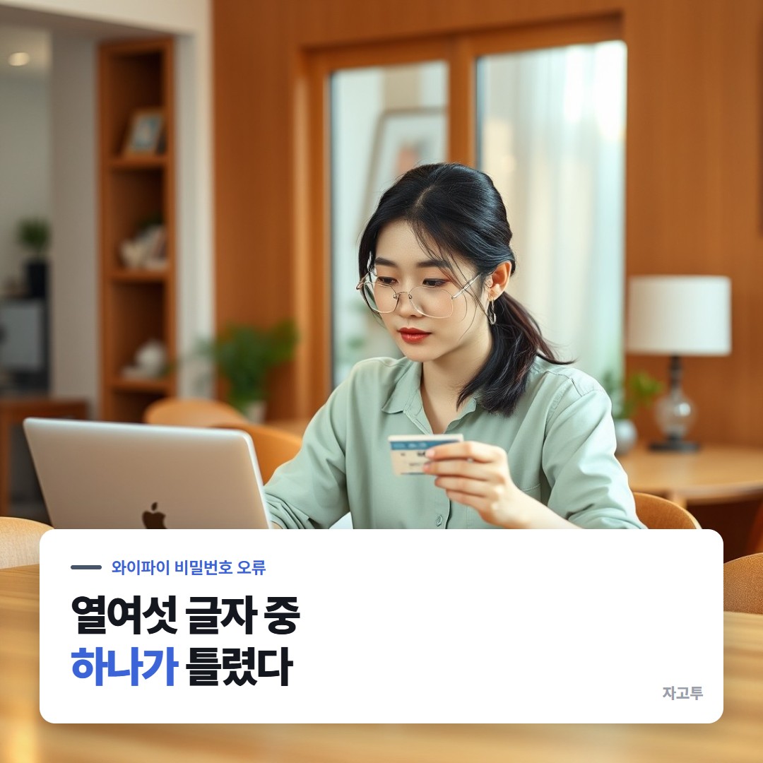 공유기 스티커를 보며 노트북에 비밀번호를 치는 사람